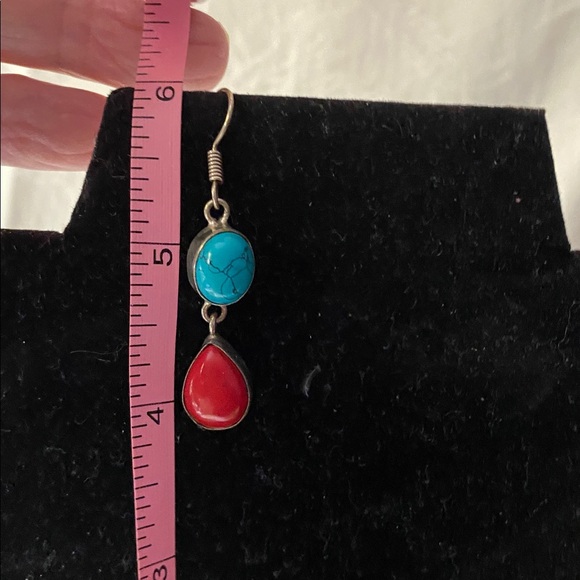 Turquoise & Red Bezel Set Statement Necklace and Earrings 925 Bali India Turkey - Picture 9 of 9